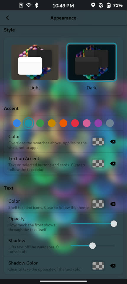 FuriOS Glass Theme appearance settings